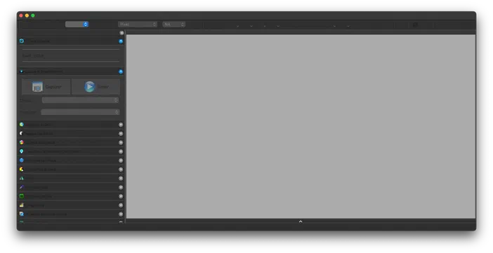 Interface du logiciel Swift Imaging en mode sombre sur fond gris